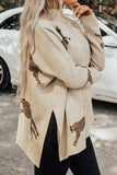 Animal Pattern Mock Neck Long Sleeve Slit Sweater - felvior