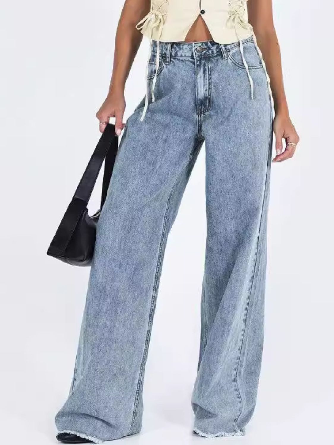 Wide Leg Jeans with Pockets - felvior