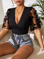 Surplice Lace Flutter Sleeve Bodysuit