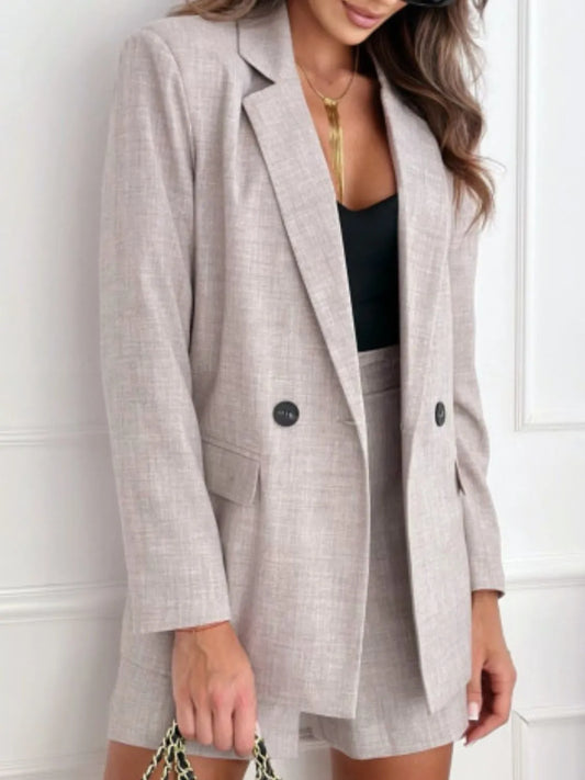 One Button Lapel Collar Blazer and Shorts Set - felvior