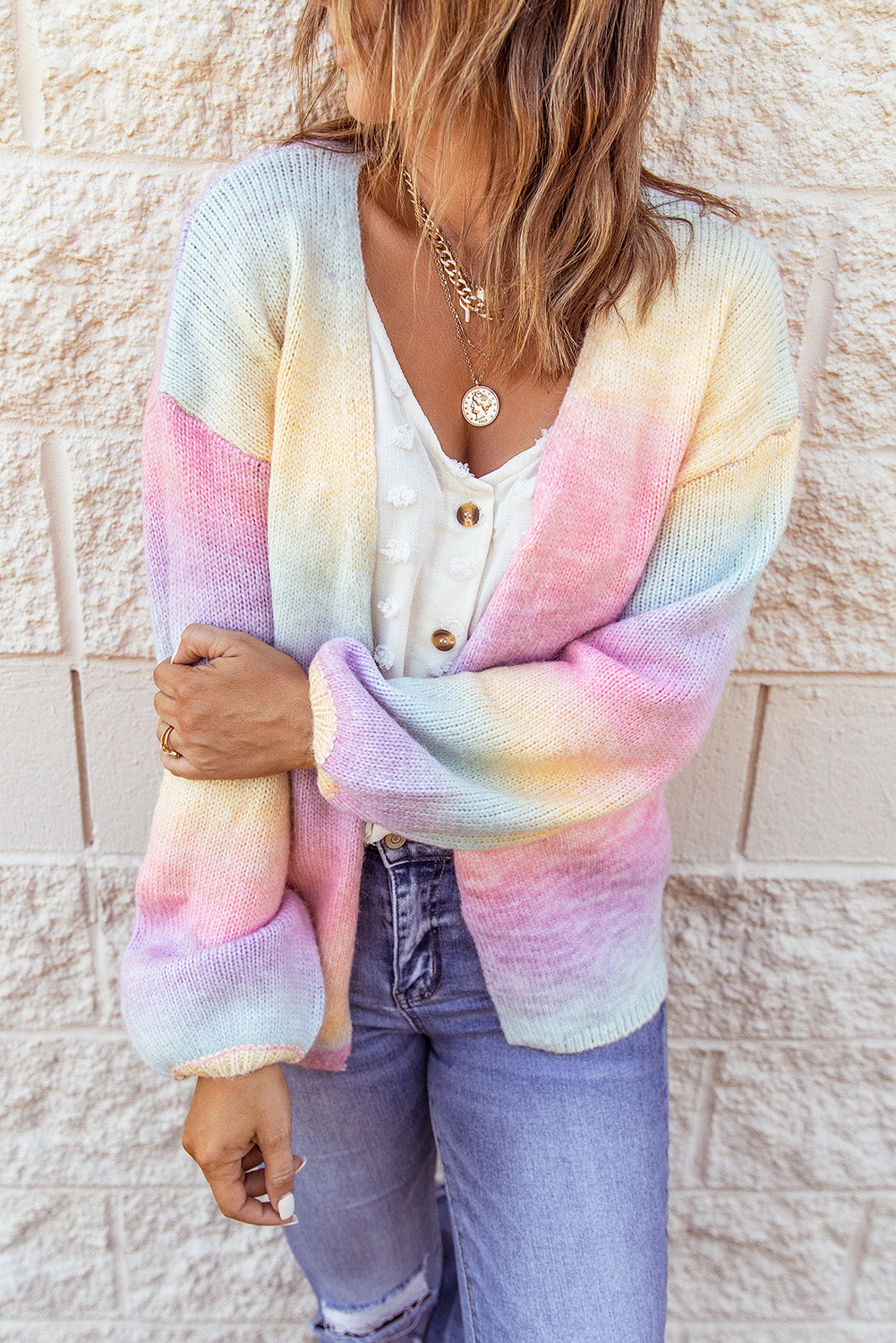 Gradient Open Front Drop Shoulder Cardigan - felvior