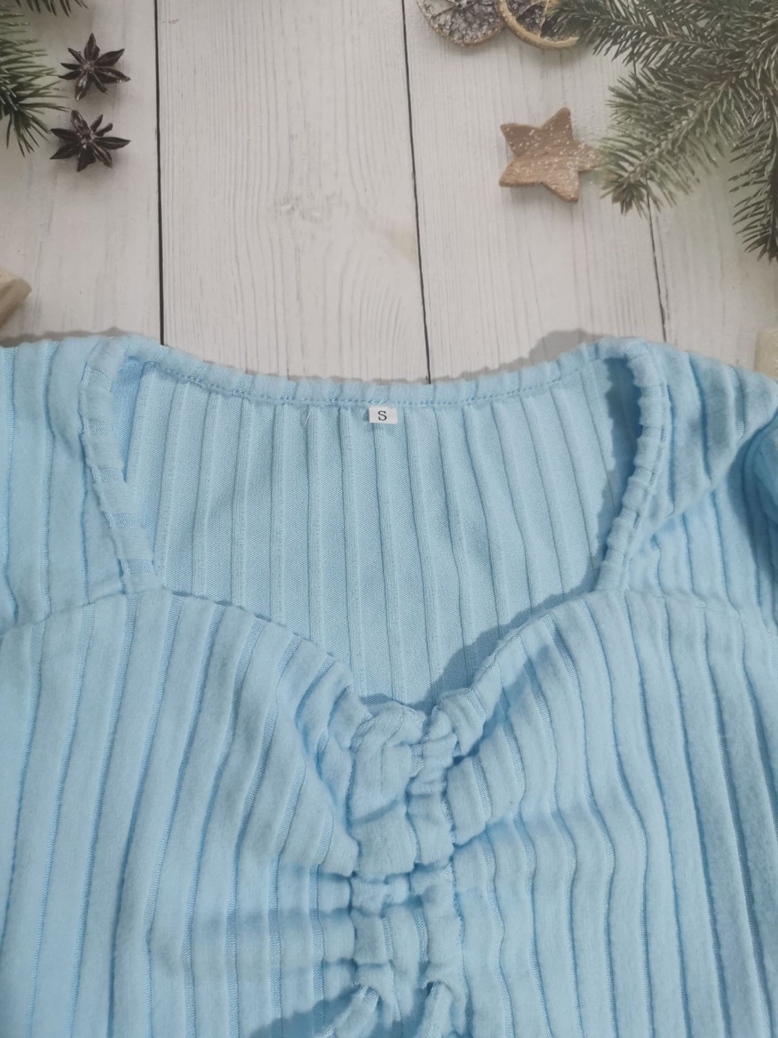 Drawstring Ruched Long Sleeve Ribbed Top - felvior