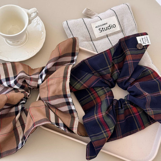 Contrast Plaid Elastic Hair Scrunchy - felvior