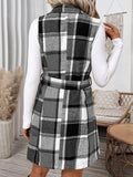 Perfee Tied Plaid Vest Coat - felvior