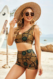 Printed Tie Back Cutout Two-Piece Swimsuit - felvior