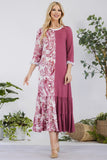 Celeste Full Size Contrast Tie Dye Ruffled Midi Dress Plus Size - felvior