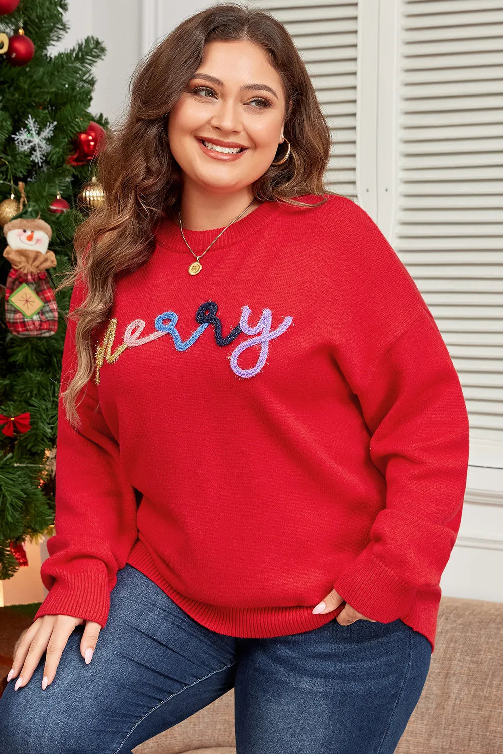 Plus Size MERRY Round Neck Long Sleeve Sweater - felvior