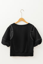 Contrast Stitches Detail Half Sleeve Blouse