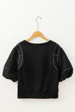 Contrast Stitches Detail Half Sleeve Blouse - felvior