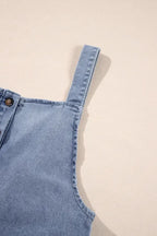 Wide Strap Denim Overalls with Pockets