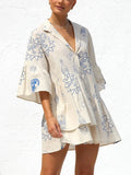 Button Detail Printed Mini Dress - felvior