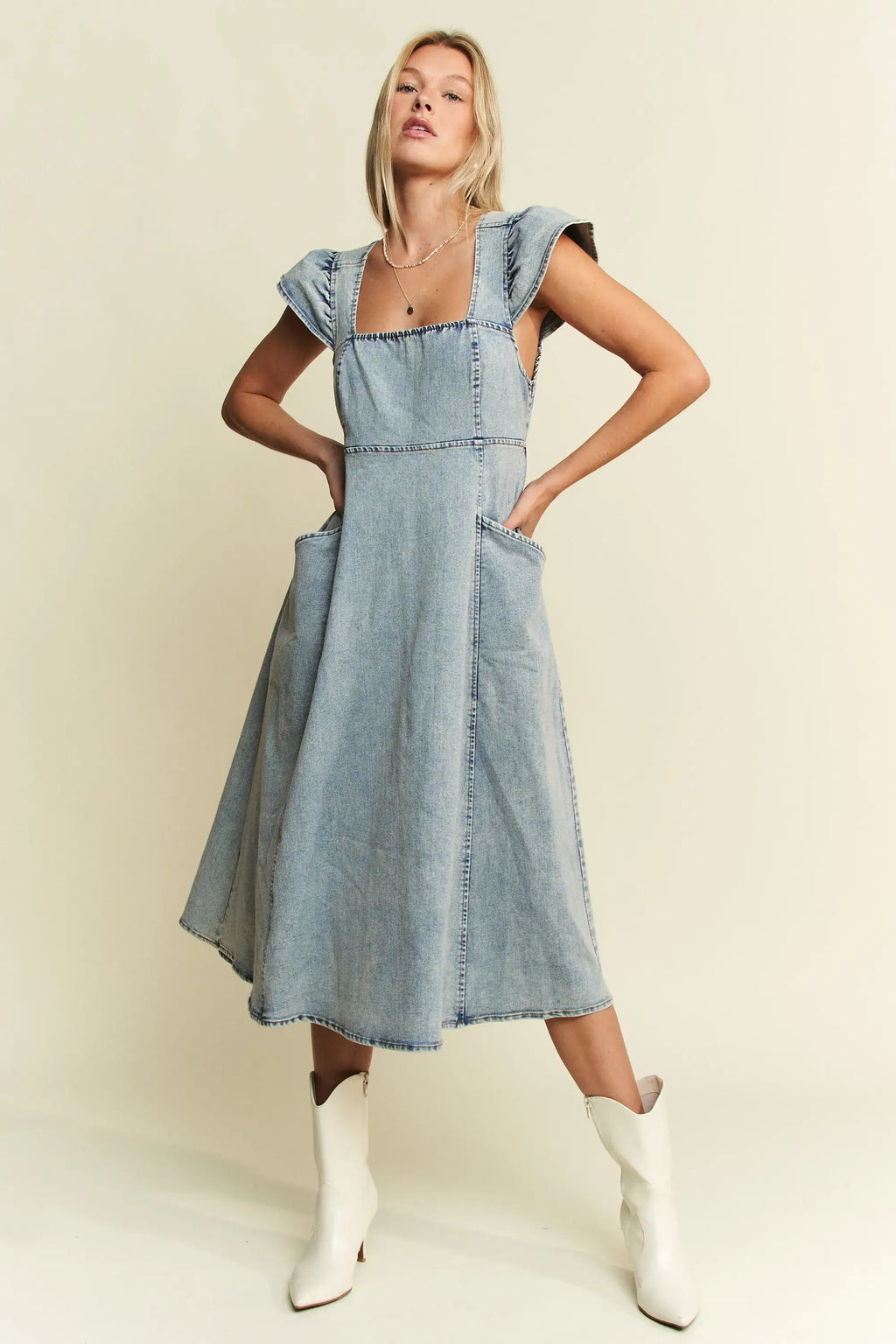 Jade By Jane Ruffled Denim Midi Dress - Plus Size Square Neck