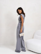 Slit Ruched Top and Wide Leg Pants Set
