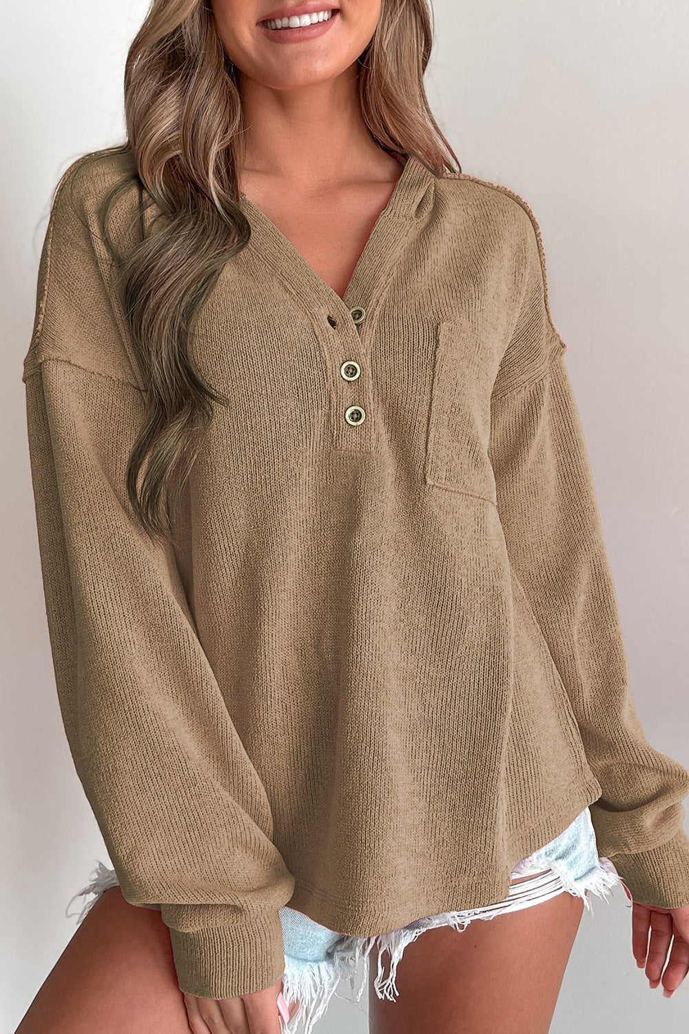 Button Detail Long Sleeve Hoodie Hauptbild