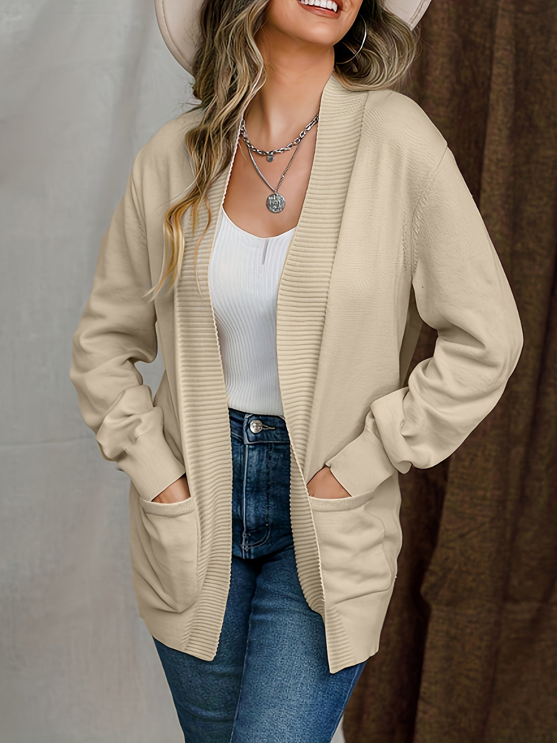 Open Front Long Sleeve Sweater Cardigan - felvior