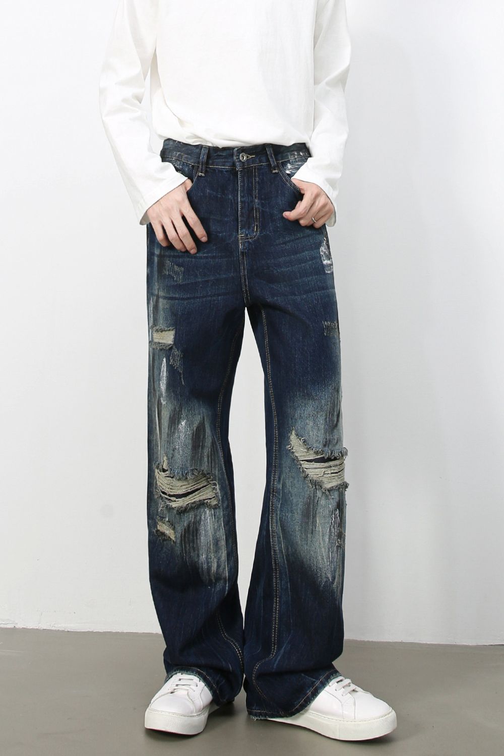 Men's Distressed Jeans with Pockets