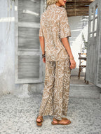 Devine Printed Button Down Shirt and Pants Set