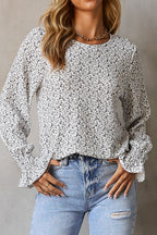Printed Round Neck Flounce Sleeve Blouse