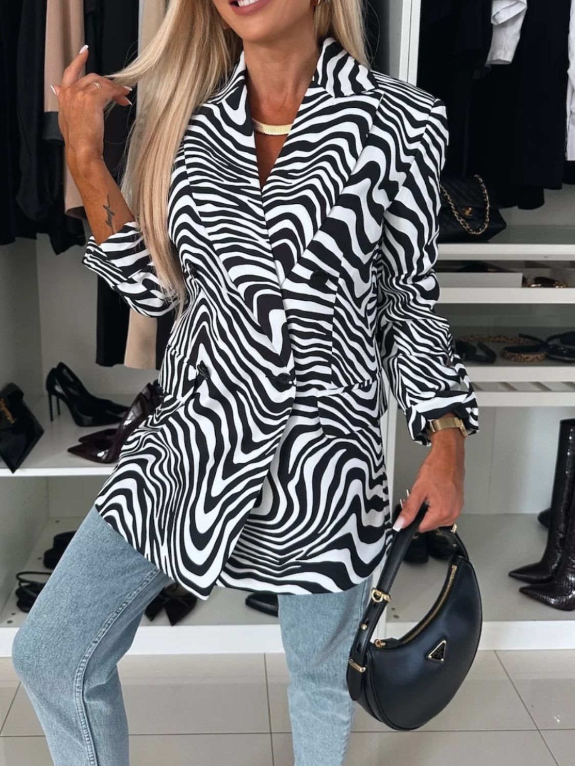 Animal Print Long Sleeve Blazer - felvior