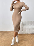 Honey Long Sleeve Slit Midi Dress - felvior