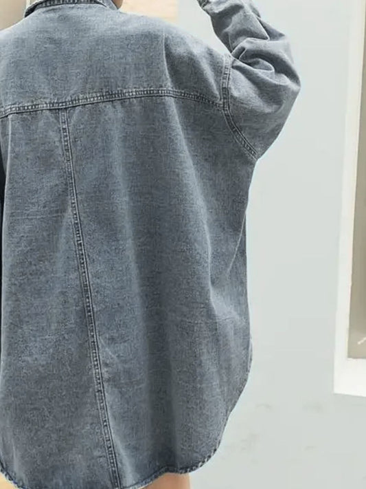 Embroidered Patch Button Up Long Sleeve Denim Jacket - felvior