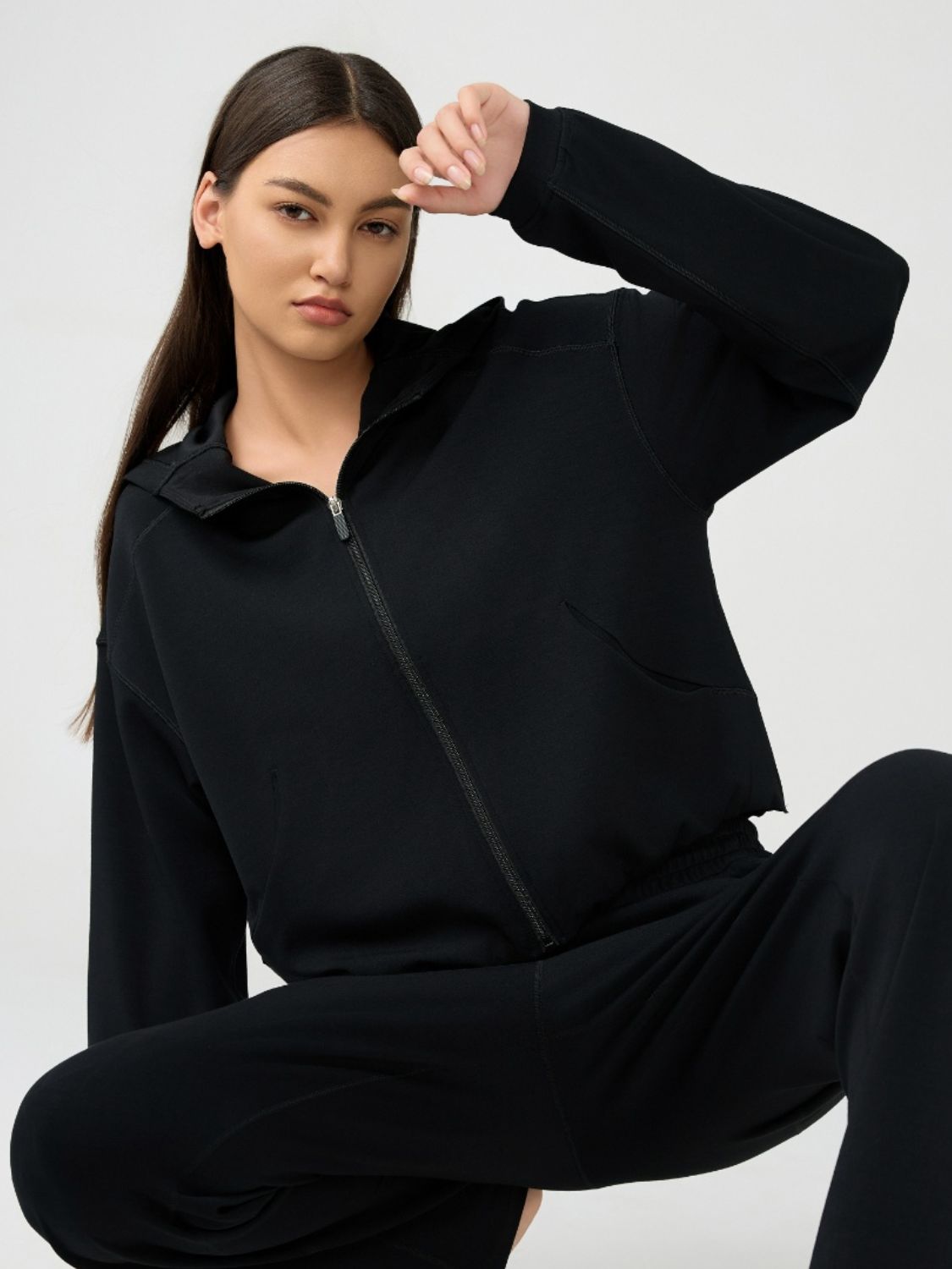 Millennia Zip Up Dropped Shouder Active Hooded - felvior