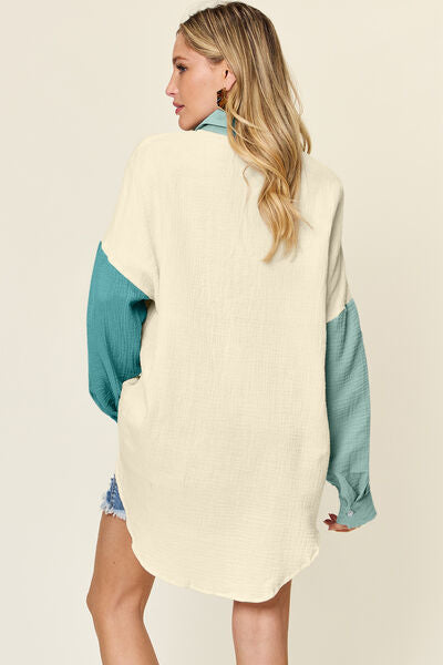 Double Take – Strukturiertes Hemd mit Knopfleiste und Taschen in voller Größe Zweitbild