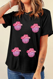 Cowboy Hat Disco Ball Patched Round Neck T-Shirt