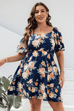 Plus Size Floral Print V-Neck Flutter Sleeve Mini Dress - felvior