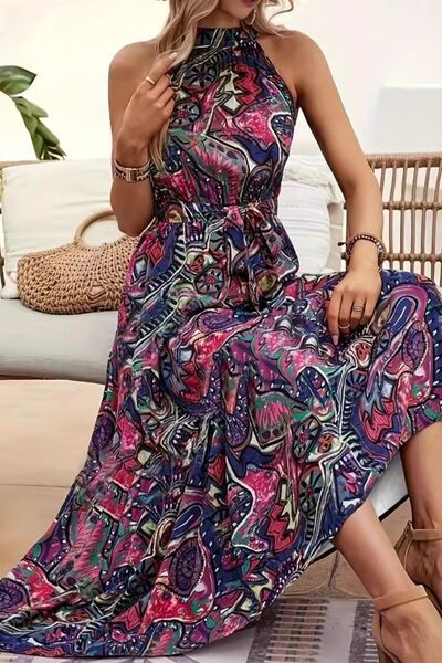 Tied Floral Sleeveless Dress - felvior