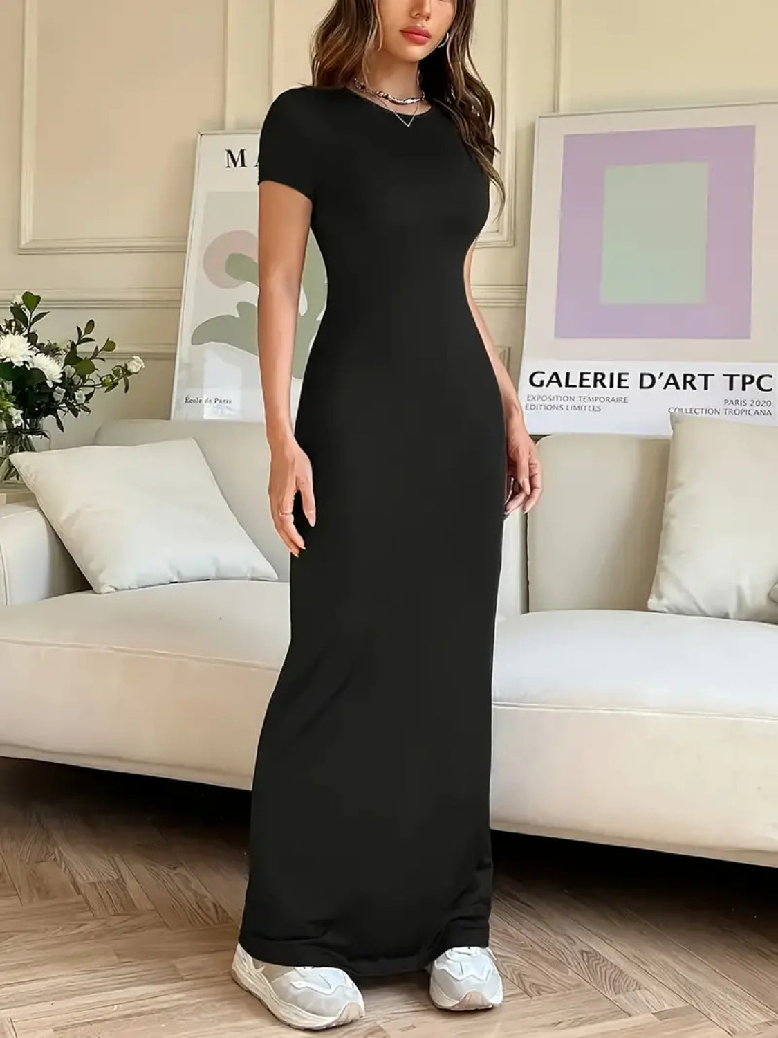 Short Sleeve Maxi Tee Dress - felvior