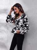 Floral V-Neck Balloon Sleeve Peplum Blouse - felvior
