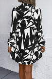 Geometric Long Sleeve Shirt Dress - felvior