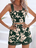 Smocked Printed Square Neck Top and Shorts Set - felvior