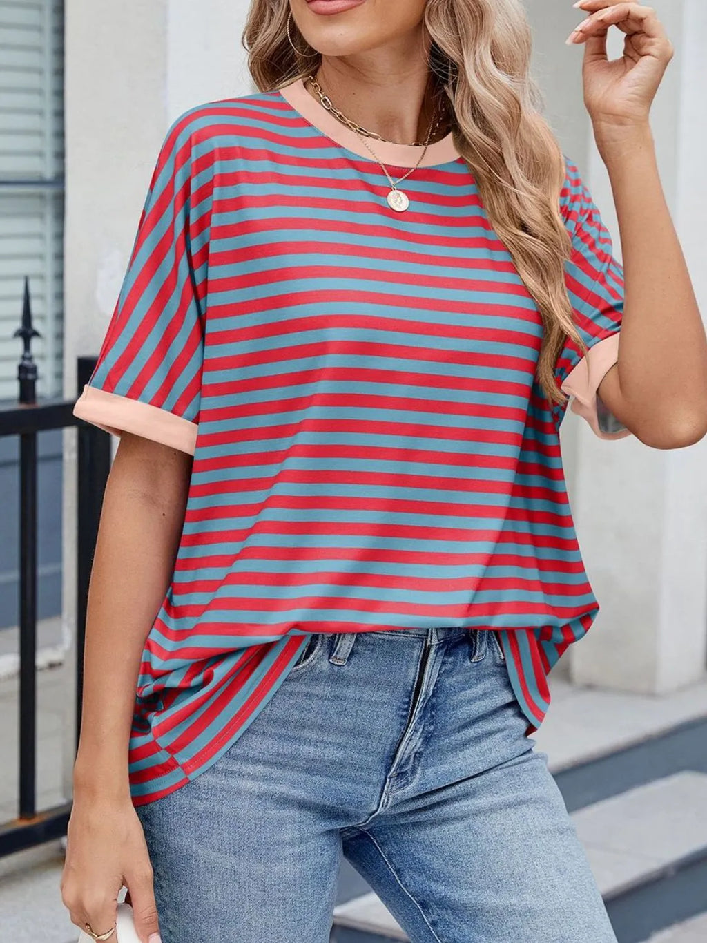 Striped Round Neck Half Sleeve T-Shirt