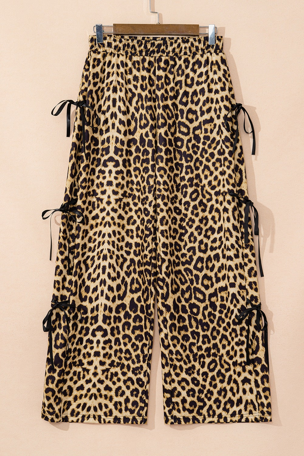 Leopard Bow Tie Elastic Waist Pants - felvior