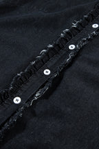 Button Down Raw Hem Ruffled Denim Shirt