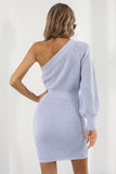 One Shoulder Raglan Sleeve Pencil Sweater Dress - felvior