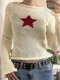 Devine Star Boat Neck Long Sleeve Knit Top - felvior