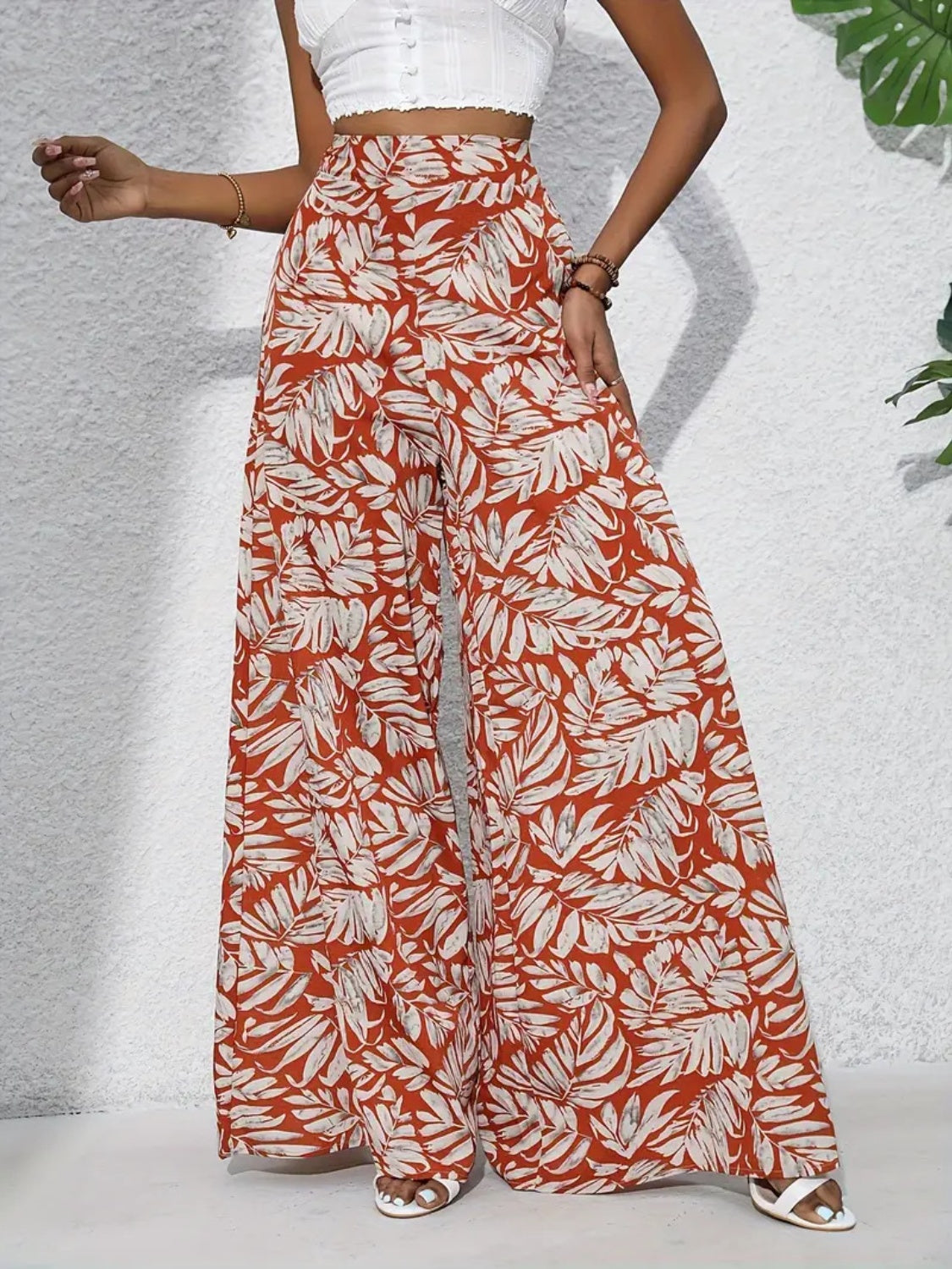 Printed High Waist Wide Leg Pants - felvior