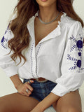Frill Floral Embroidered Sleeve Shirt - felvior