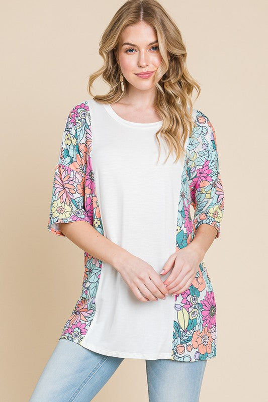 BOMBOM Floral Round Neck Half Sleeve T-Shirt