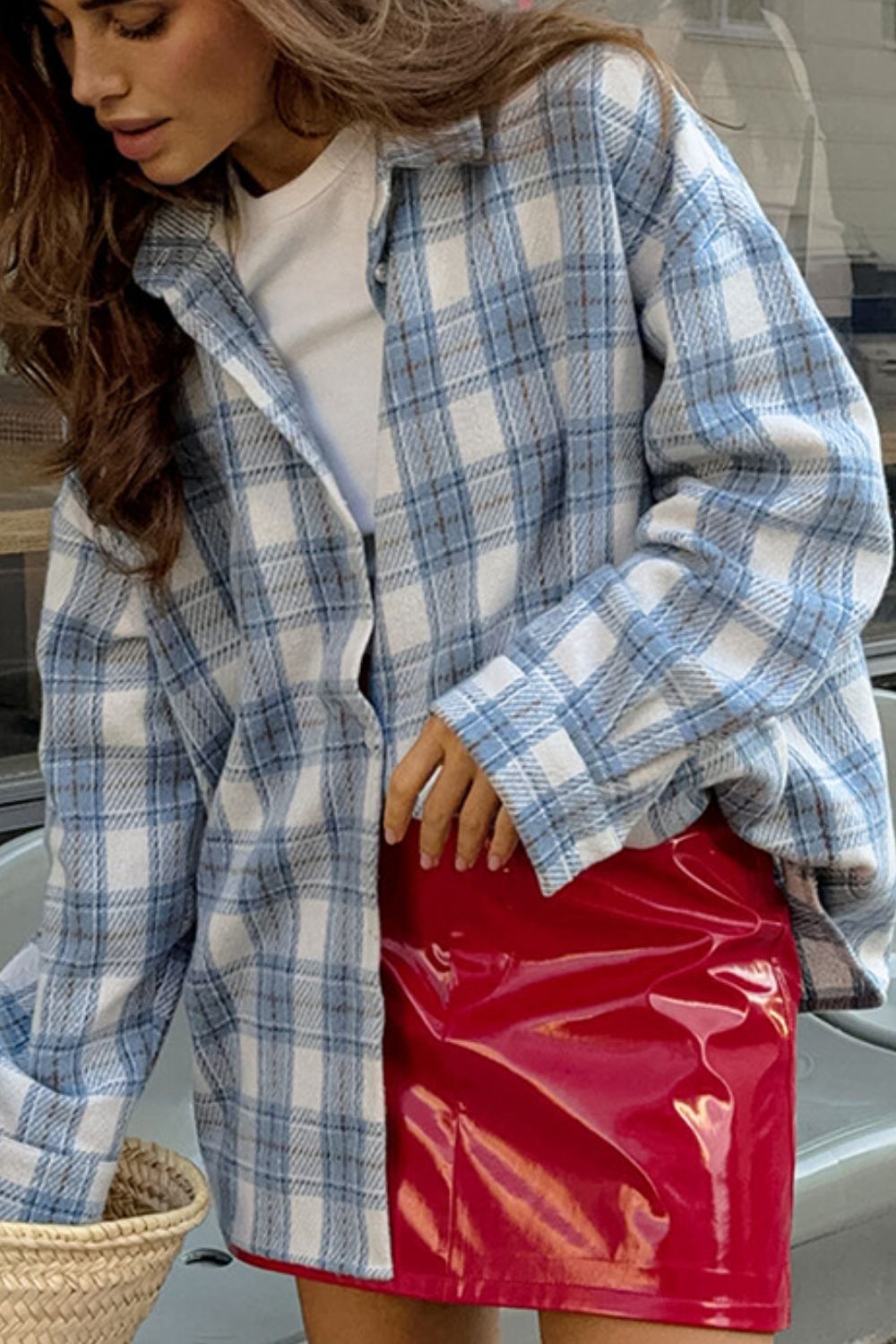 Plaid Button Up Long Sleeve Jacket - felvior