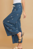 Umgee Full Size Lace Drawstring Embroidered Bow Wide Leg Pants Plus Size - felvior