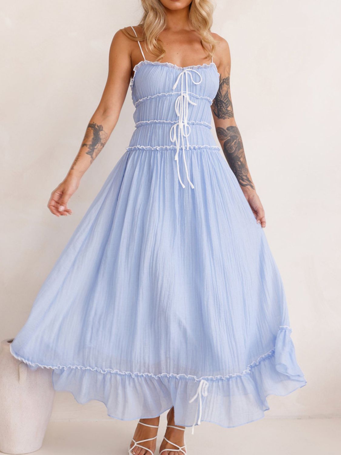 Devine Frill Ruffled Hem Midi Cami Dress - felvior