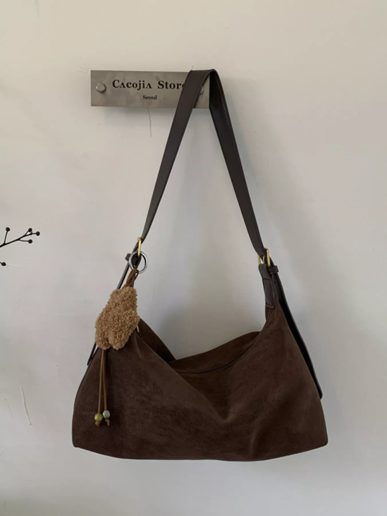 Solid Color Suede Hobo Crossbody Bag Secondary image