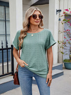 Eyelet Round Neck Short Sleeve Top