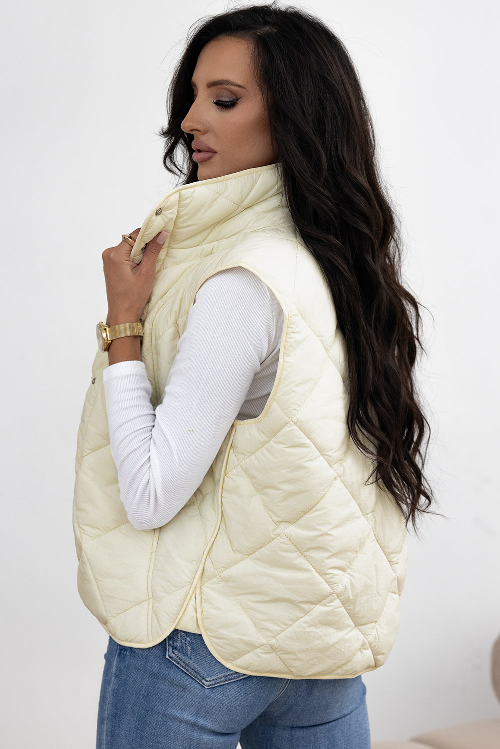 Snap Down Texture Vest Coat with Pockets - felvior