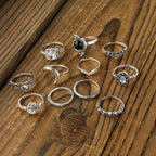 Alloy Synthetic Crystal 11-Piece Ring Set