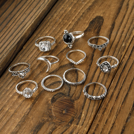 Alloy Synthetic Crystal 11-Piece Ring Set - felvior